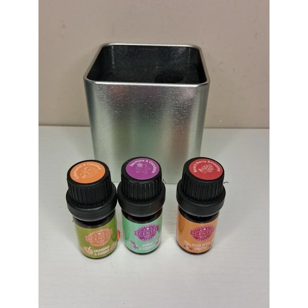 Scentsy Essential Oils Gift Set 3 Bottles in Tin Calamansi Coconut Jasmine Beach